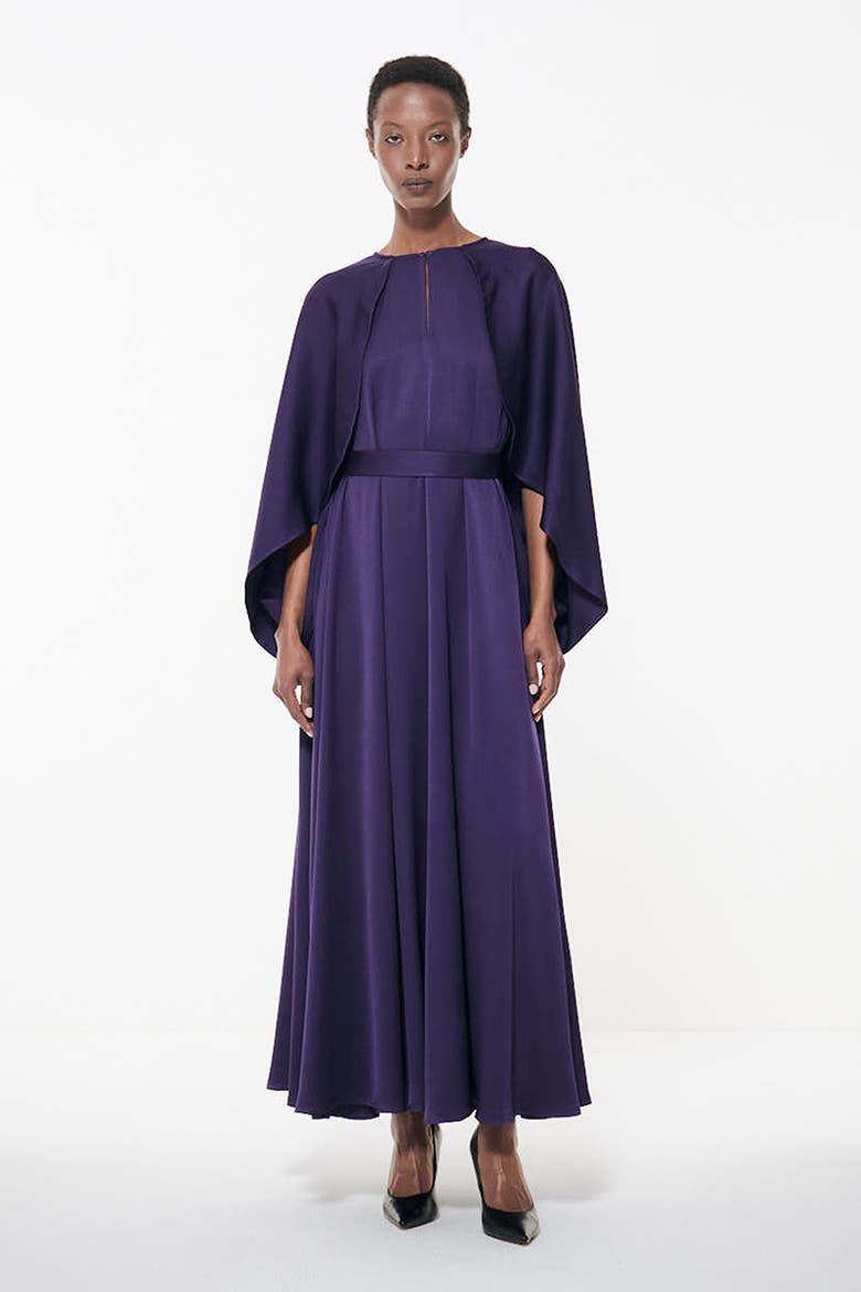 Cape Sleeve Belted Dress, Main, color, Dark Purple