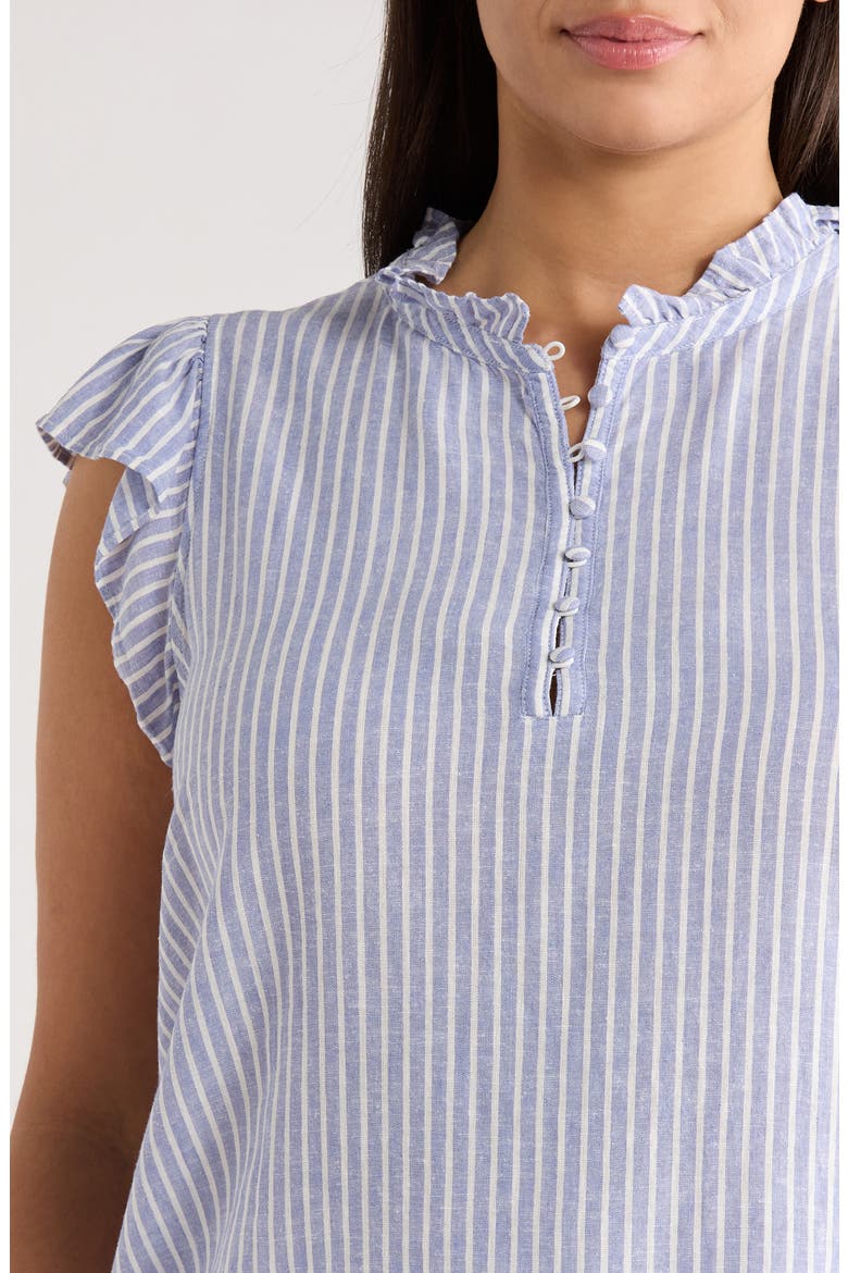 Stripe Flutter Sleeve Top, Alternate, color, BLUE- IVORY PENNY STRIPE