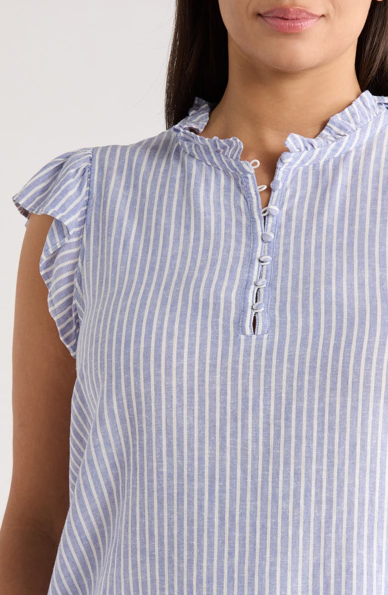Caslon<sup>®</sup> Stripe Flutter Sleeve Top, Alternate, color, Blue- Ivory Penny Stripe