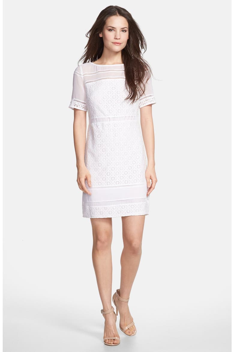 Crochet Lace Bateau Neck Dress, Alternate, color, WHITE