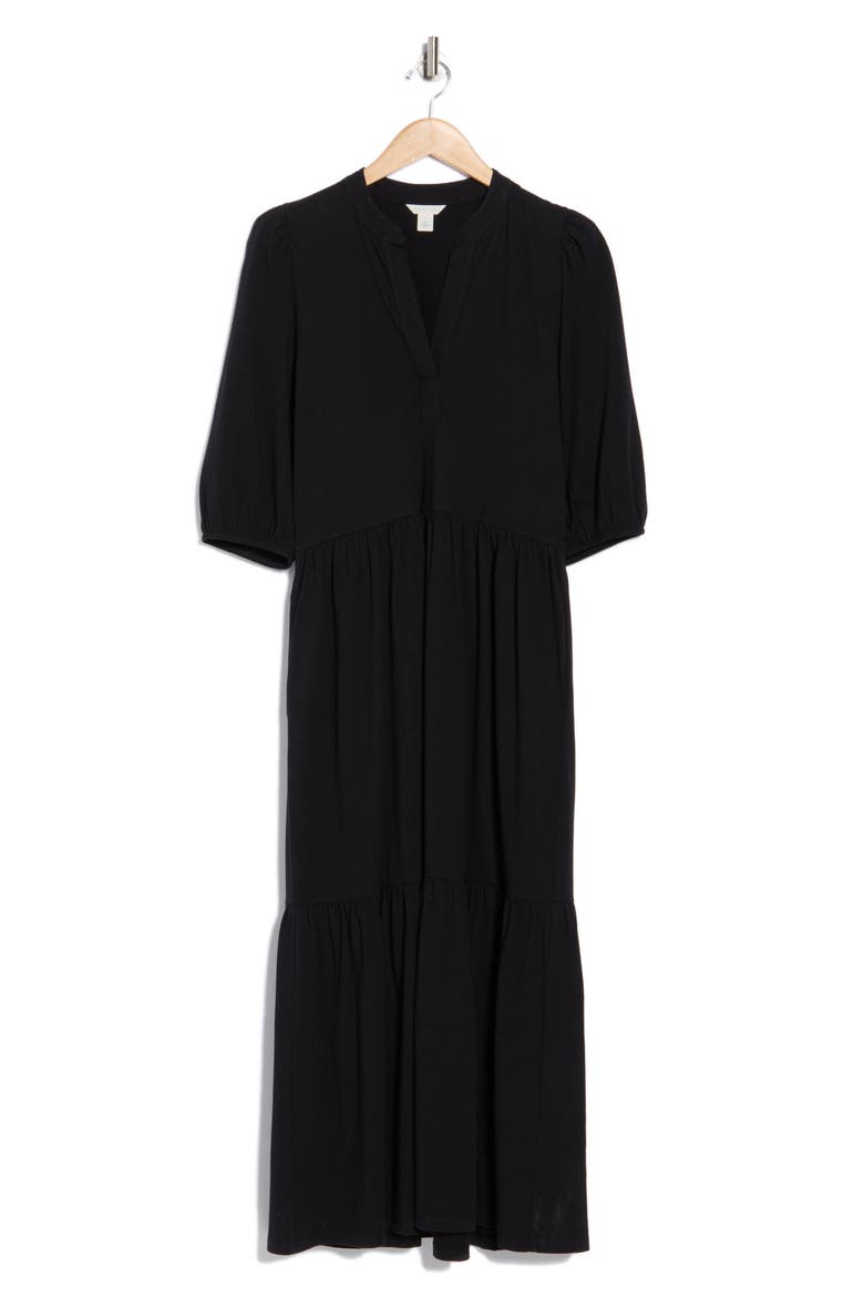 Three-Quarter Sleeve Knit Midi Dress, Alternate, color, BLACK