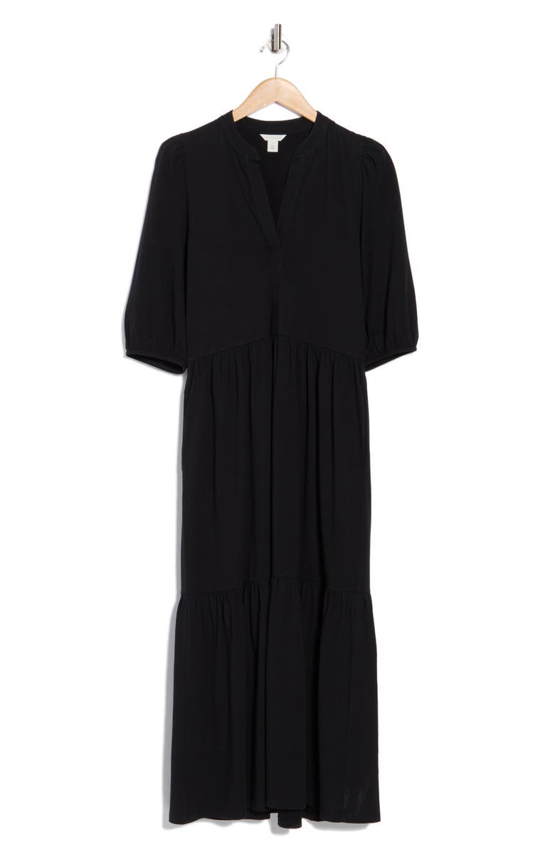 Caslon<sup>®</sup> Three-Quarter Sleeve Knit Midi Dress, Alternate, color, Black