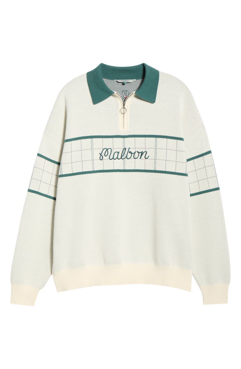 Malbon Golf Bennett Plaid Quarter Zip Sweater, Main, color, Heather Ivory
