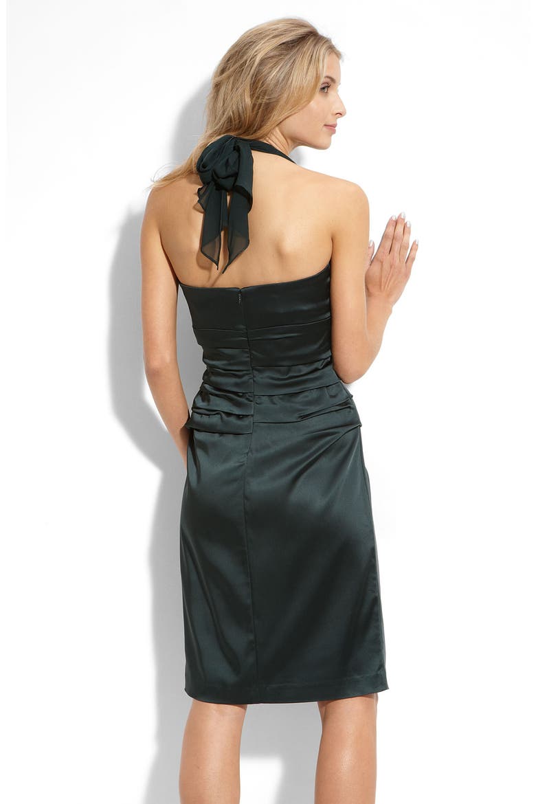 Ruched Stretch Satin Halter Dress, Alternate, color, HEMLOCK