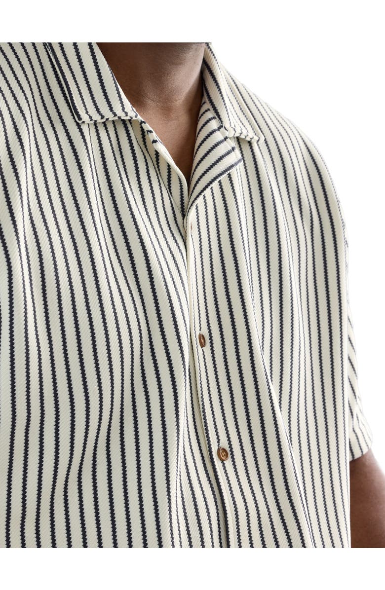 True Nation by DXL Big & Tall Striped Camp Shirt, Alternate, color, Cream Black