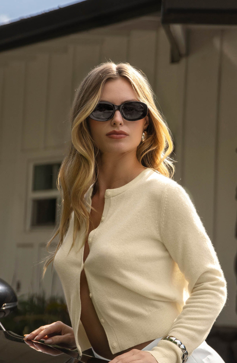 Italic Celeste Oval Italian Acetate Sunglasses, Alternate, color, Black