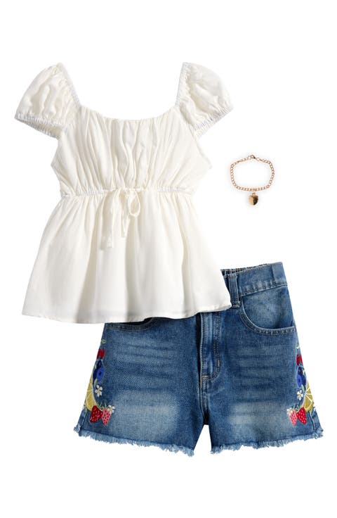 Kids' Babydoll Top, Shorts & Bracelet Set (Big Kid)