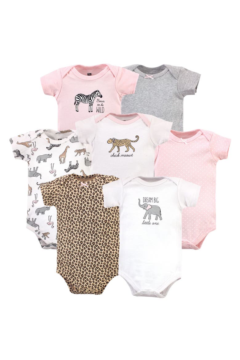 Seven-Piece Cotton Bodysuit Collection, Main, color, Modern Pink Safari