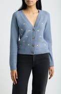 Bobeau Embroidered Floral V-Neck Cardigan