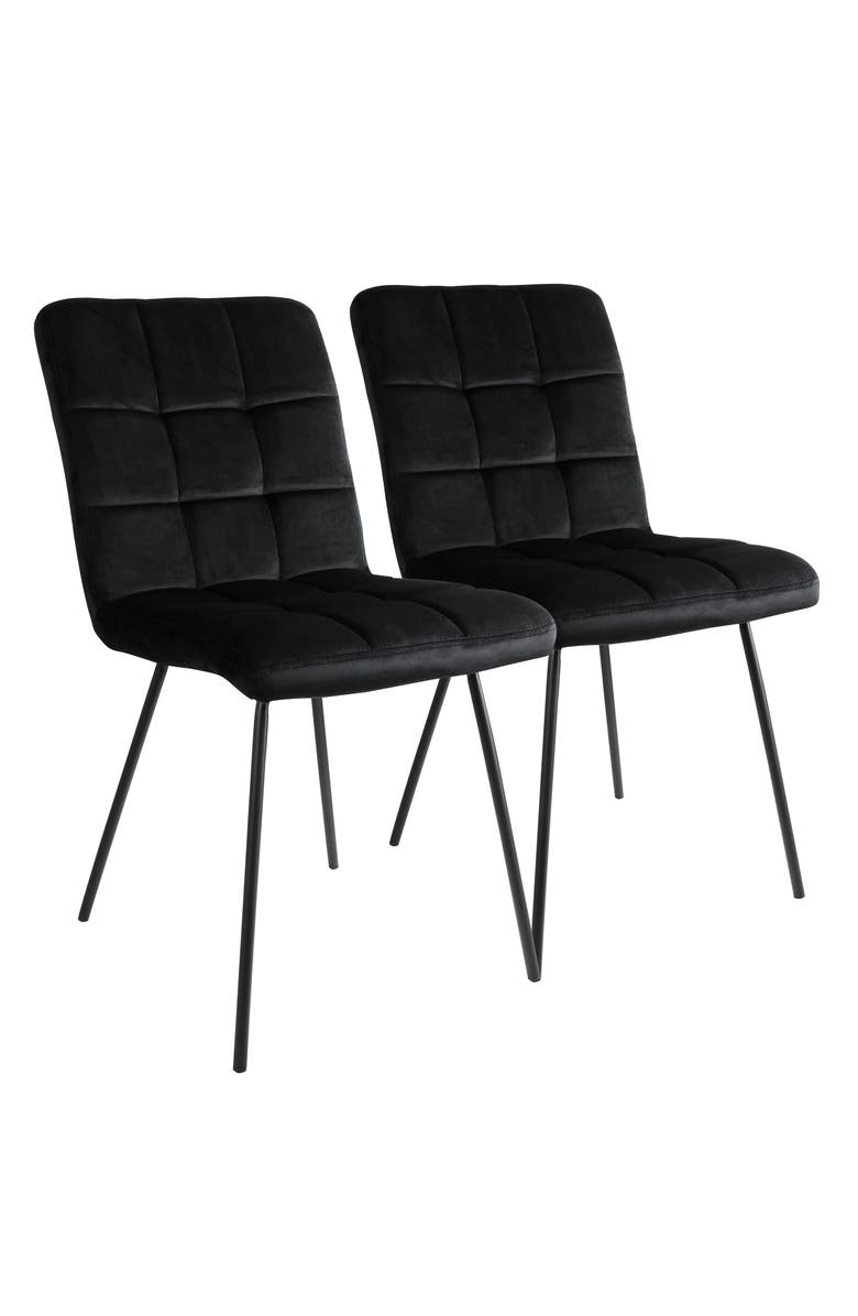 Elama 2 Piece Velvet Tufted Accent Chairs with Metal Legs, Main, color, Black