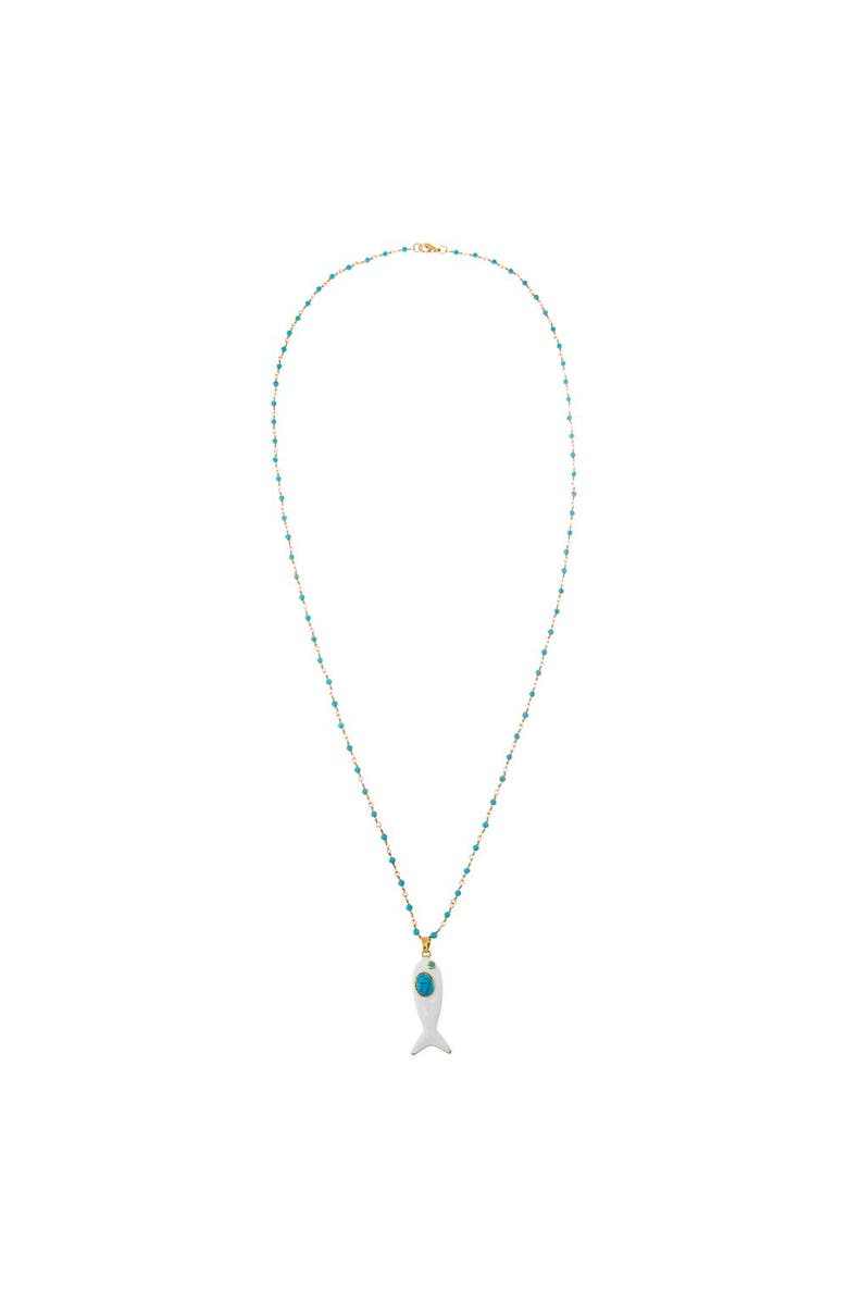 BY ADINA EDEN Enamel White /Turqoise Fish Charm Extra Long Necklace, Alternate, color, Turquoise