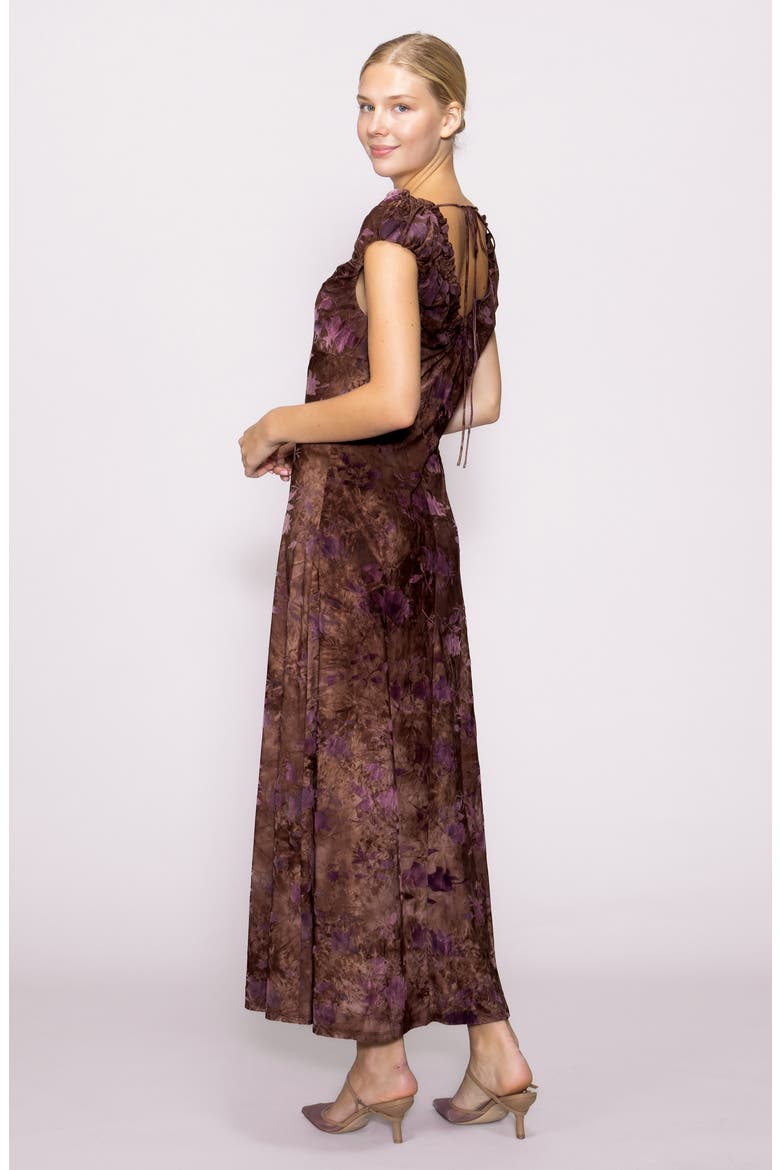 Floral Print Maxi Dress, Alternate, color, BROWN ABSTRACT