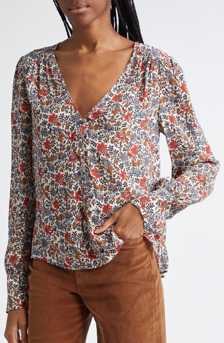 Veronica Beard Sura Floral Shirt, Alternate, color, Ivory Multi