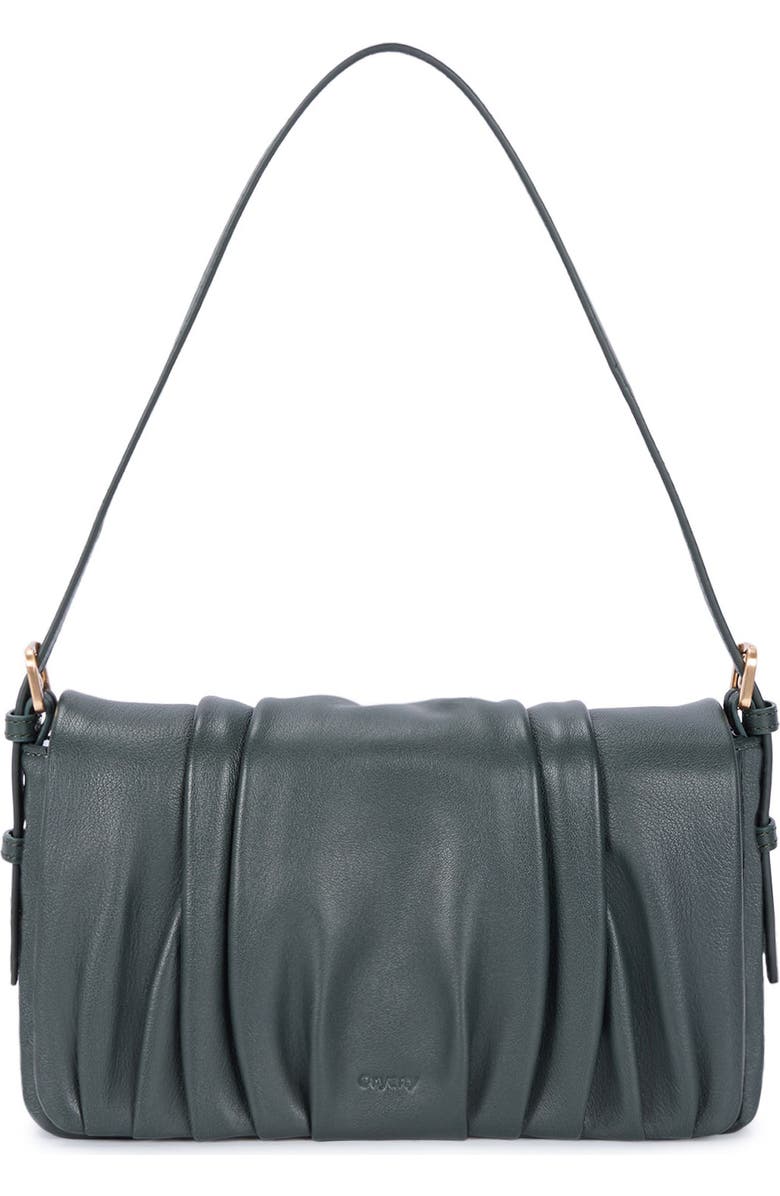 Oryany Bell Pleated Leather Shoulder Bag, Main, color, Deep Green