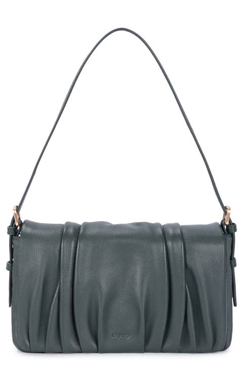 Bell Pleated Leather Shoulder Bag
