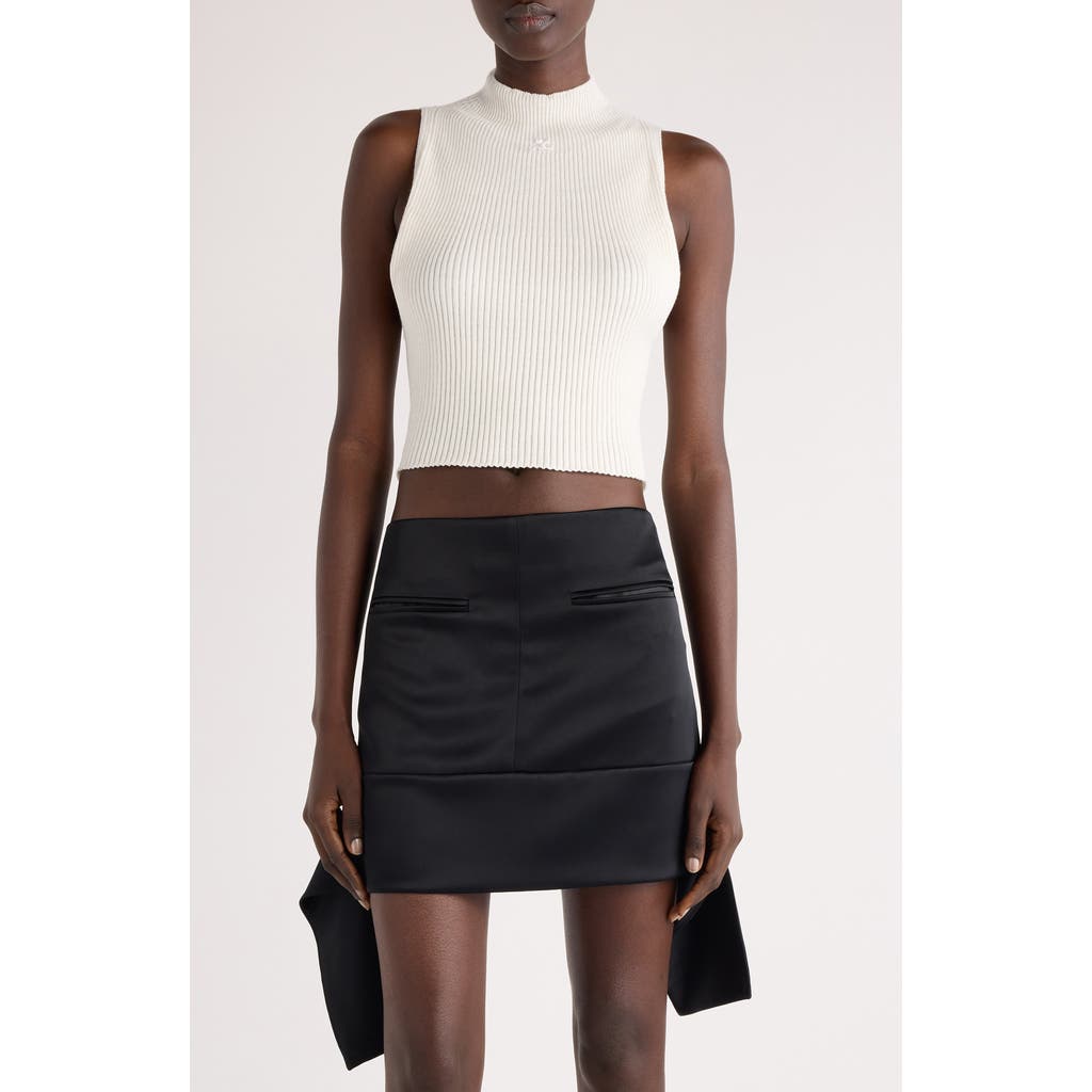 Courrèges Mock Neck Cotton & Merino Wool Crop Top In Heritage White