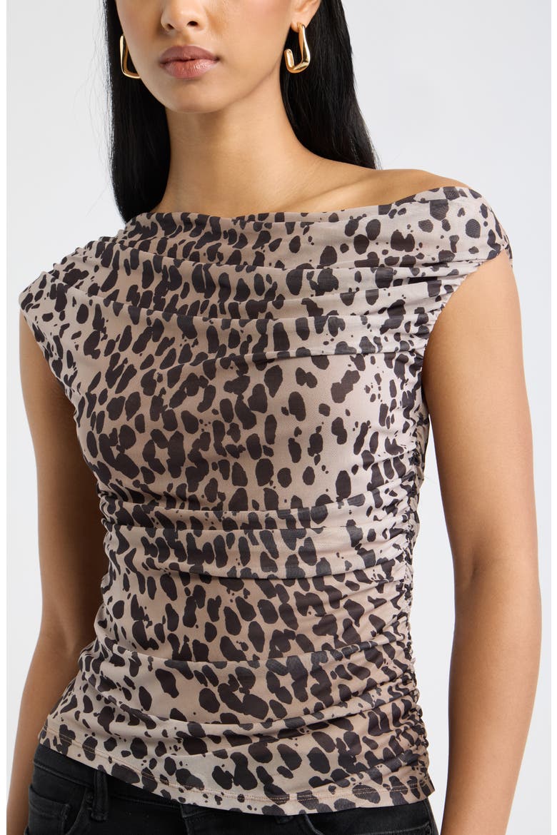 Cap Sleeve Mesh Top, Alternate, color, TAN BROWN LEOPARD SPOT