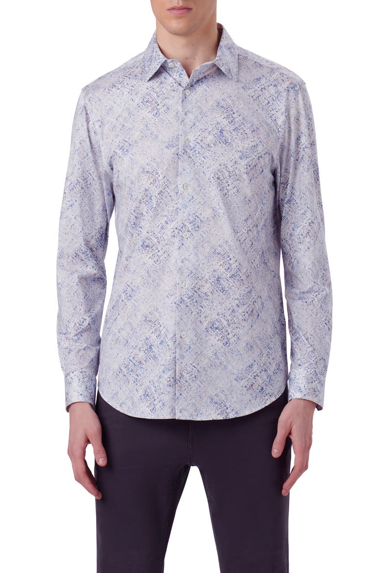 James OoohCotton® Watercolor Print Stretch Cotton Button-Up Shirt, Main, color, AIR BLUE