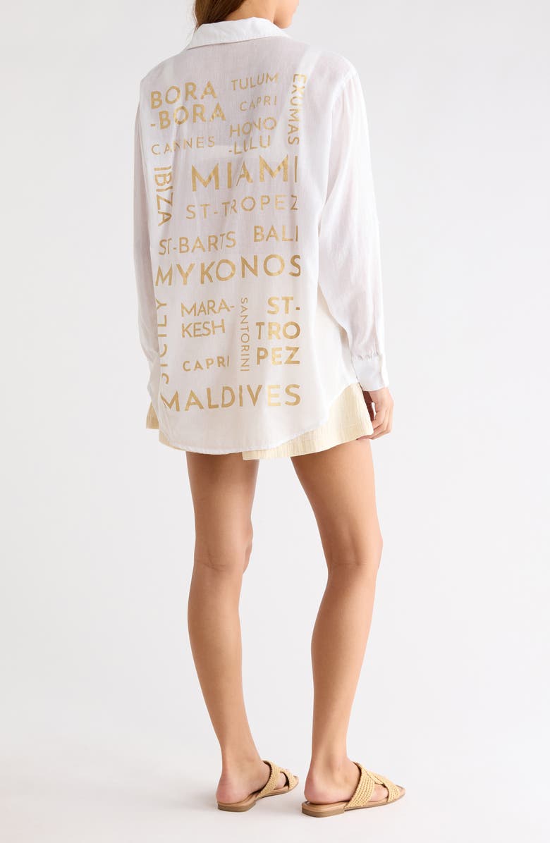 Elan Printed Semisheer Cotton Button-Up Cover-Up Shirt, Alternate, color, White