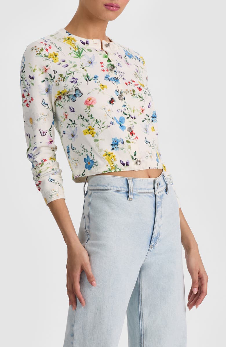 Alice + Olivia Carson Floral Cotton Blend Cardigan, Alternate, color, Twisting Vines Off White