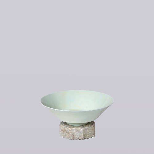 Cobalt Guild Celadon Porcelain Large Peony Conical Bowl In Blue