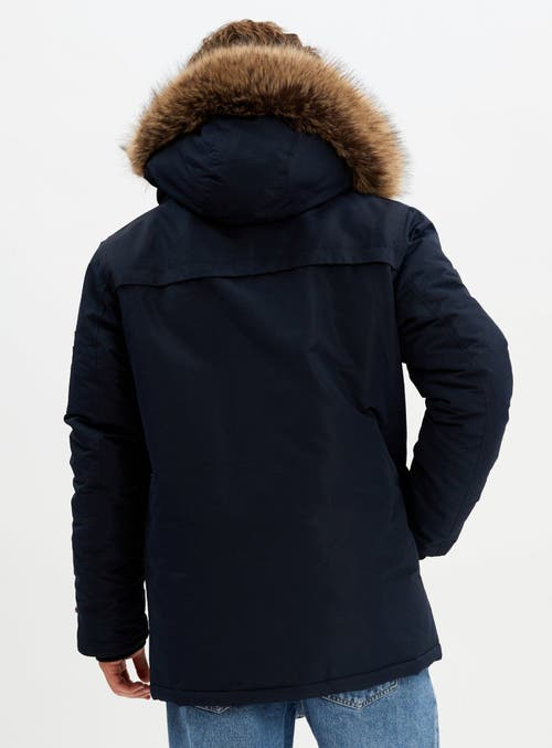 Point Zero Hooded Mid-length Parka In Navy