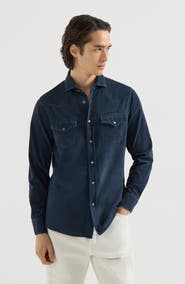 Brunello Cucinelli Garment-dyed western shirt in narrow wale corduroy