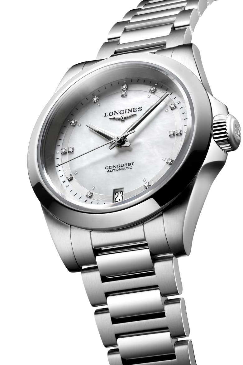 Conquest Automatic Bracelet Watch, 34mm, Alternate, color, SILVER