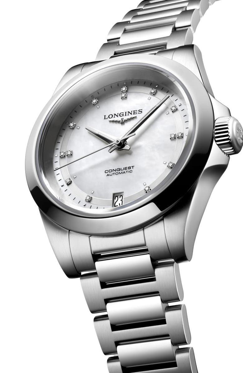 Longines Conquest Automatic Bracelet Watch, 34mm, Alternate, color, Silver