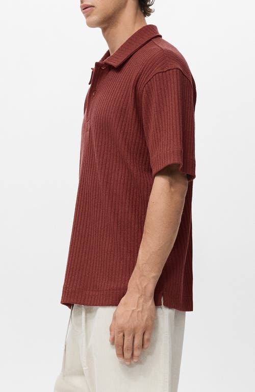 Mango Textured Knit Polo In Red