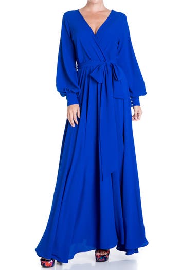 Meghan La Lilypad Balloon Sleeve Maxi Dress In Royal
