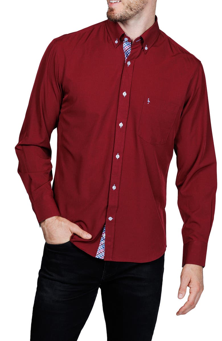 TailorByrd Mélange Performance Button Down Shirt, Alternate, color, Burgundy