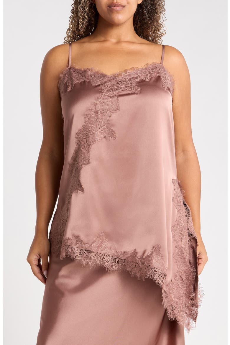 Asymmetric Satin Lace Top, Main, color, DUNE