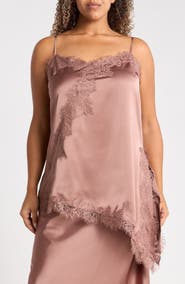 Renee C Asymmetric Satin Lace Top