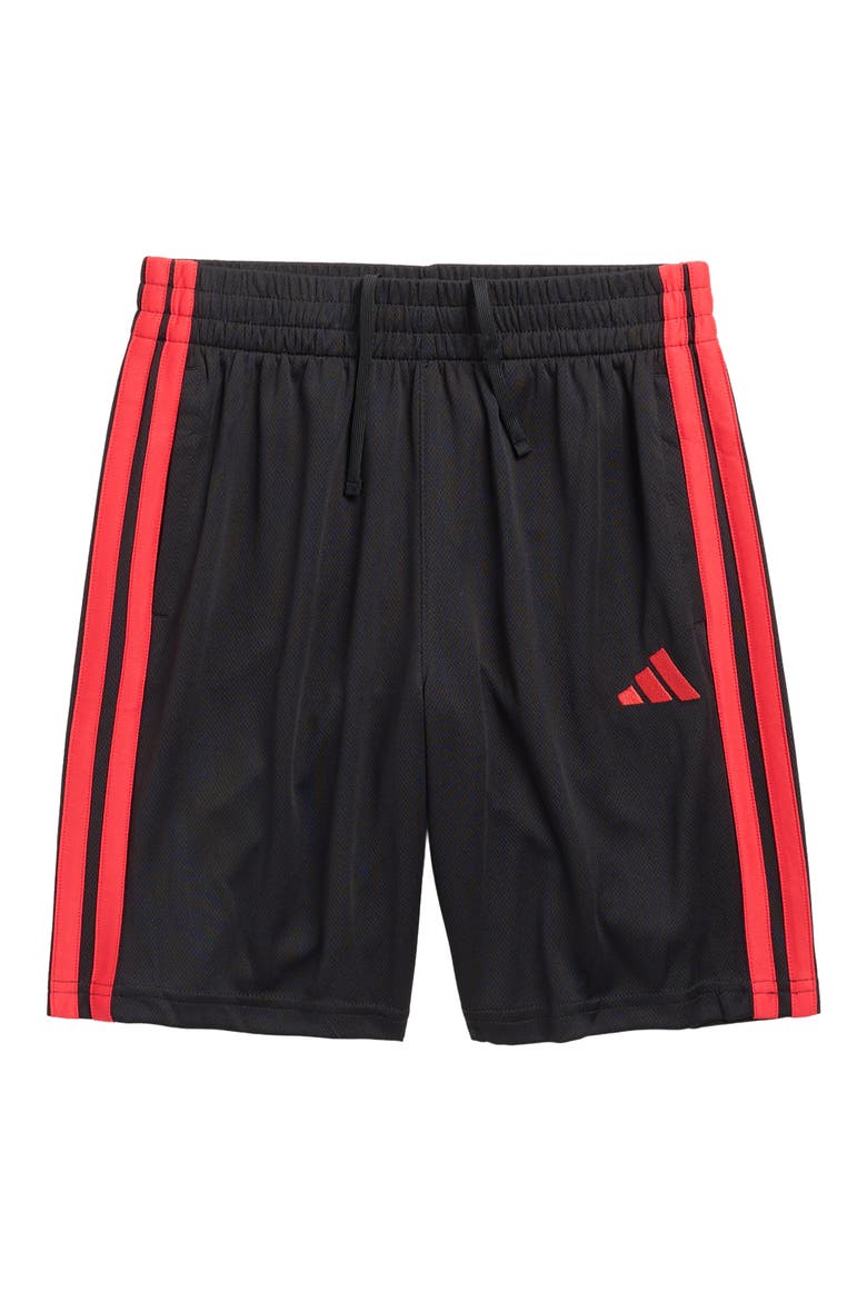 Kids' Core 3-Stripes Mesh Shorts, Main, color, BLACK/ RED