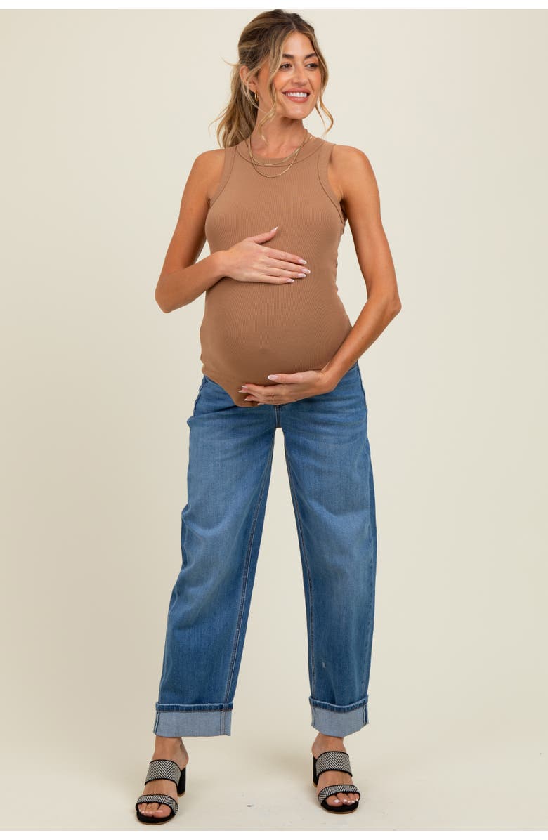 PinkBlush Rolled Cuffed Barrel Leg Maternity Jeans, Main, color, Navy Blue