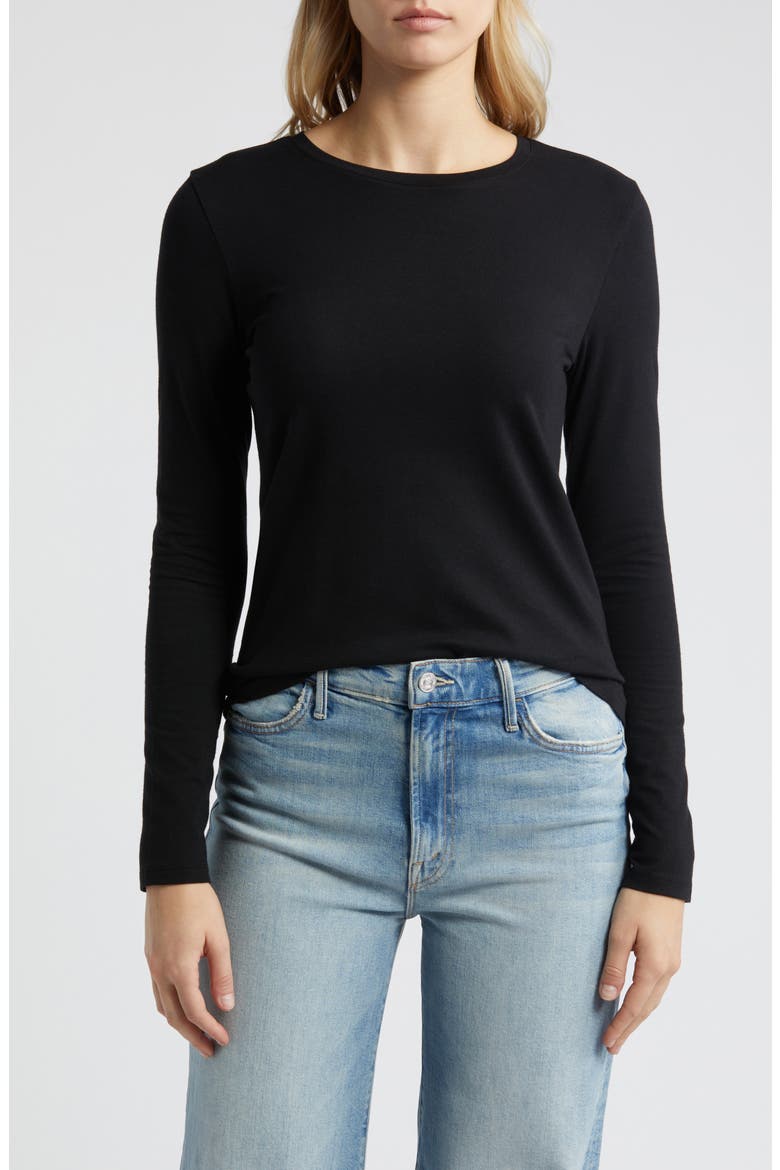 Crewneck Long Sleeve T-Shirt, Main, color, BLACK