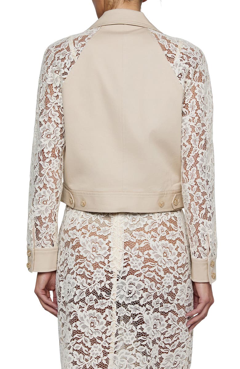 L'AGENCE Novelle Lace Sleeve Trench Coat, Alternate, color, Biscuit/ Ecru