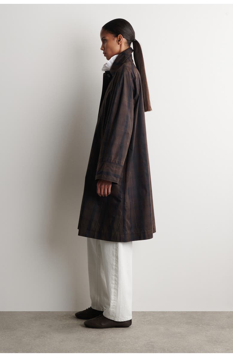 COS Checked Waxed-Cotton Car Coat, Alternate, color, Khaki / Checked