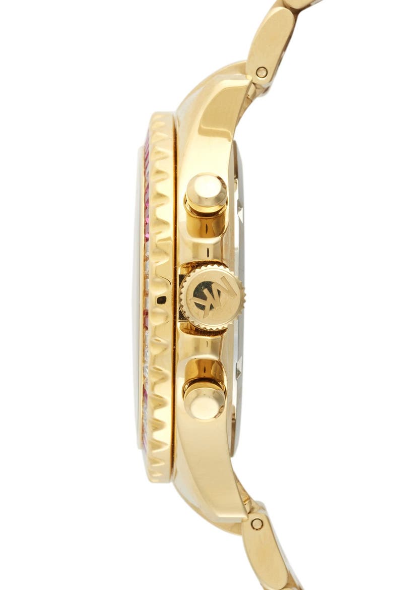 Michael Kors 'Everest' Baguette Crystal Bezel Bracelet Watch, 41mm, Alternate, color, GOLD/ PINK