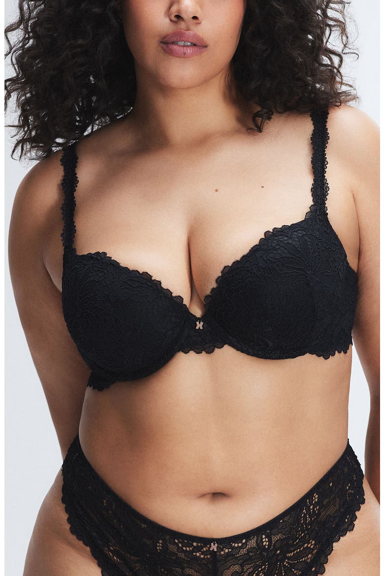 Romantic Corded Lace Padded Demi Bra, Alternate, color, BLACK CAVIAR