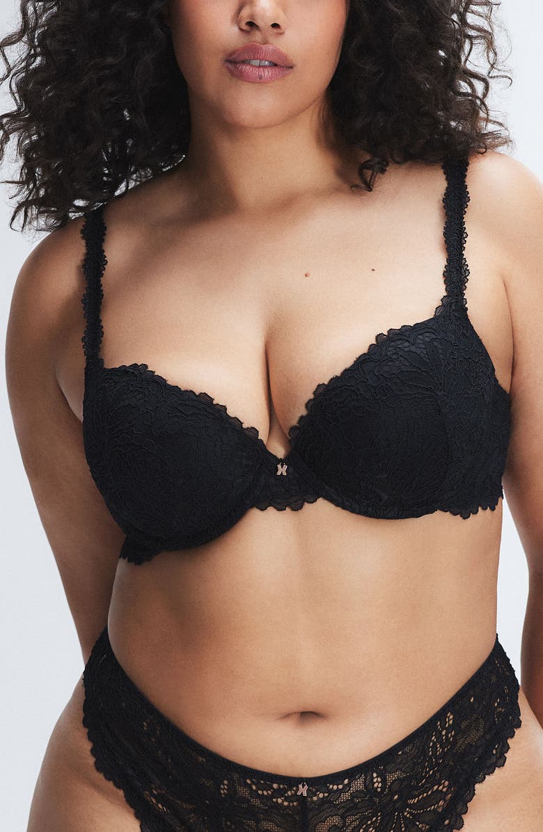 SAVAGE X FENTY Romantic Corded Lace Padded Demi Bra, Alternate, color, Black Caviar