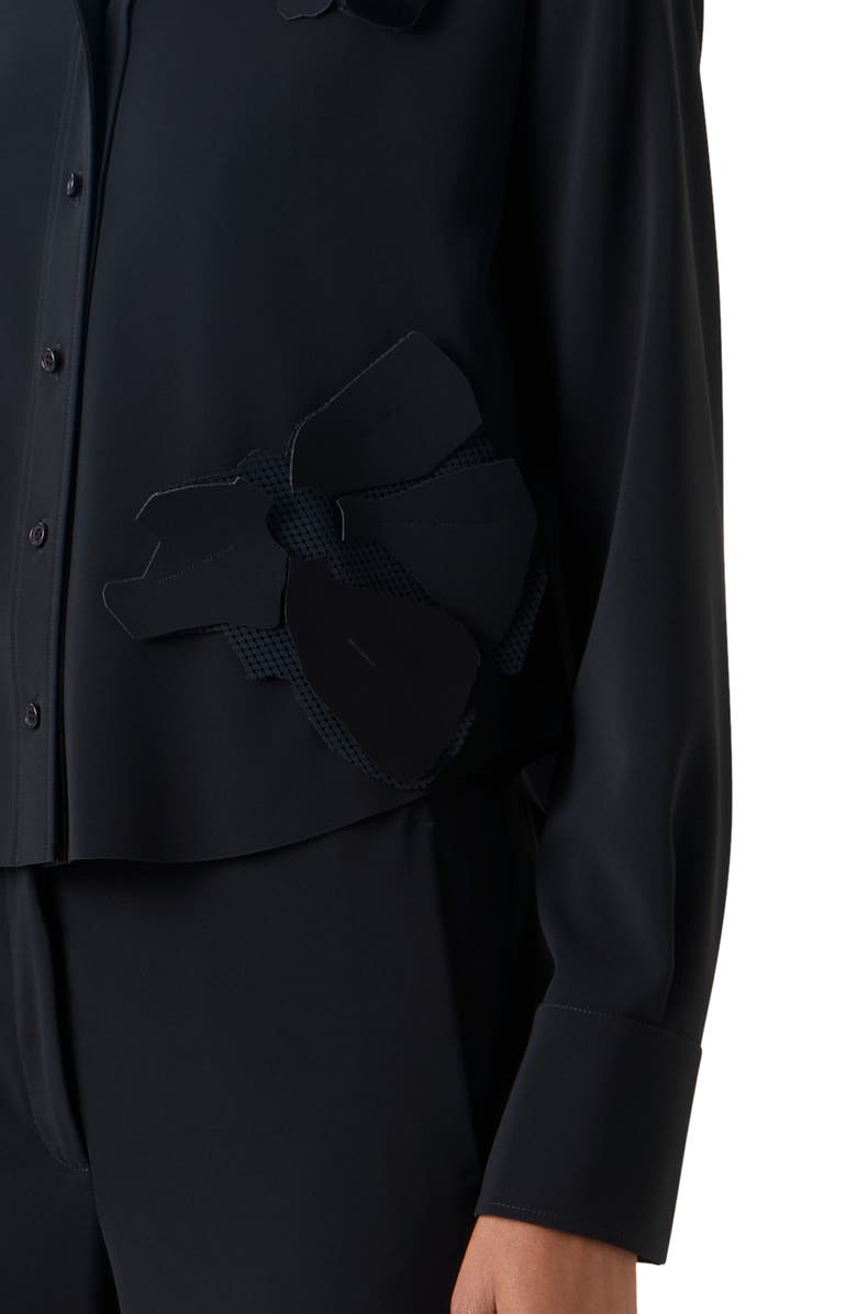 Akris punto Papercut Flowers Laser Cut Crepe Shirt, Alternate, color, Black