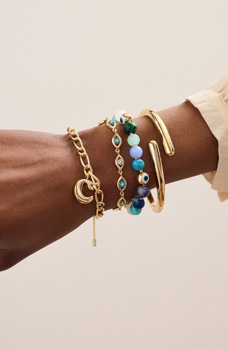 BaubleBar Evil Eye Beaded Stretch Bracelet, Alternate, color, Cool Multi