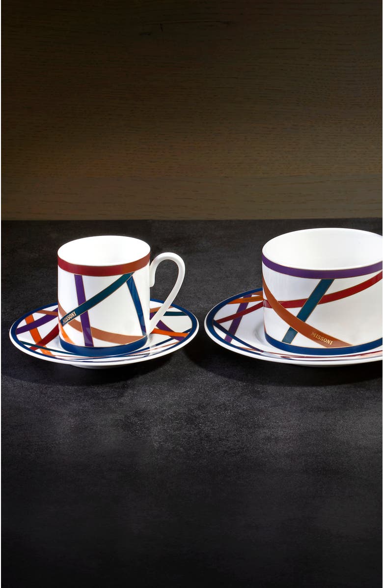 Missoni Home Tableware Coffee Cup & Saucer NASTRI Set of 6 in Luxury Box Multicolor diam. 2.3", H 2.5", Cap. 4 oz, Saucer diam. 4.75", Alternate, color, Multicolor