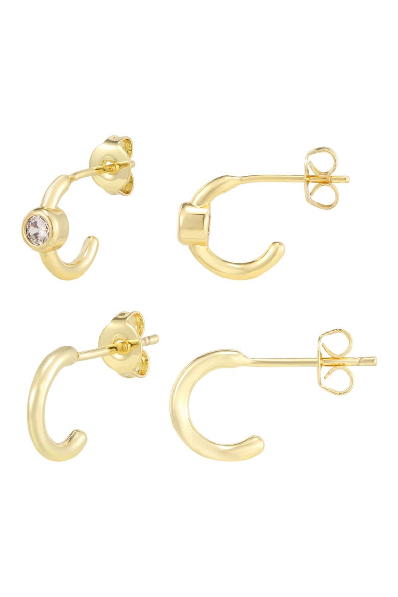 Set of 2 Cubic Zirconia Huggie Hoop Earrings, Alternate, color, GOLD