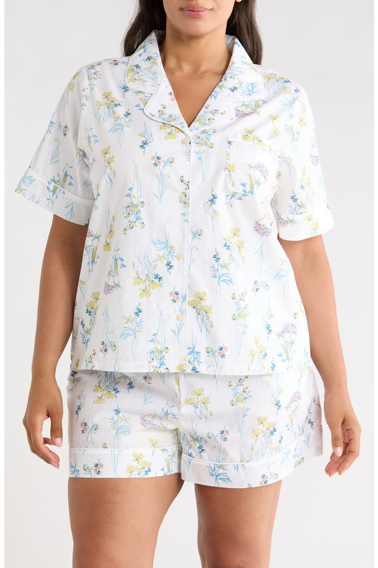 Classic Shirting Short Pajamas, Main, color, IVORY- BLUE BOTANICAL STEMS