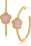 CZ by Kenneth Jay Lane Clover & CZ Pavé Hoop Earrings