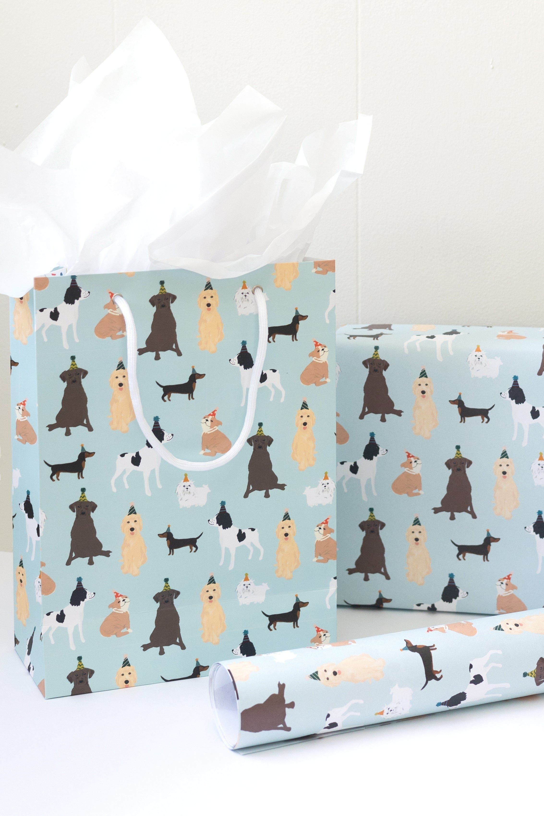 Joy Paper Co. Party Dogs Gift Bags for Dog Lover Birthday Celebration Party Gift Bag Set of 2, Alternate, color, Vibrant Dog Theme