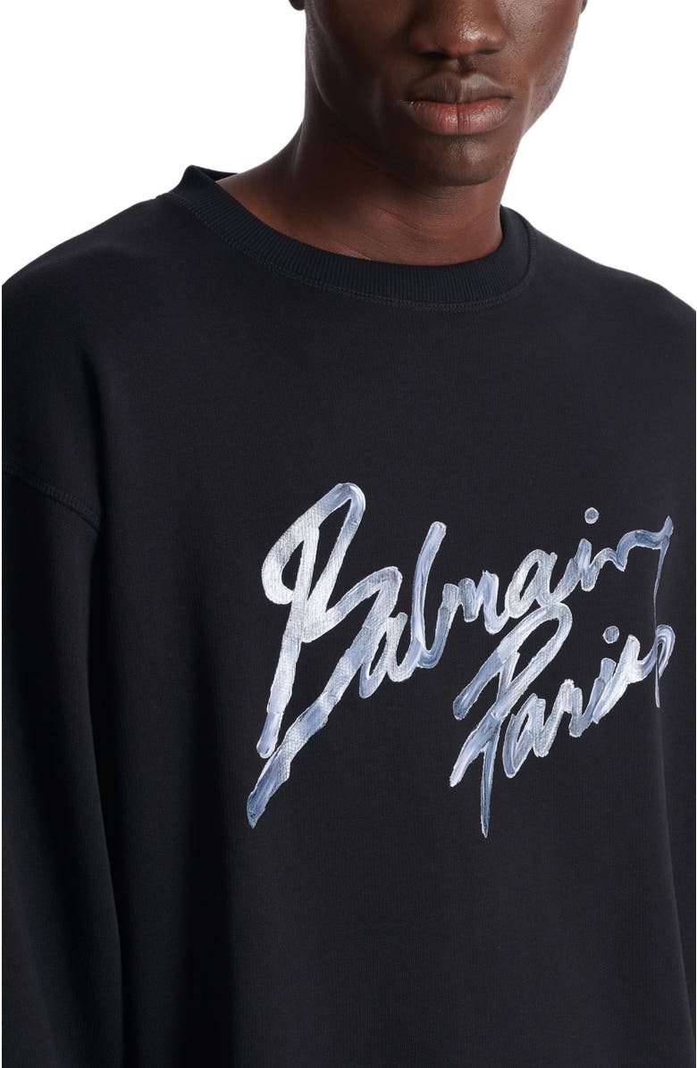 Balmain Printed cotton sweatshirt, Alternate, color, Black